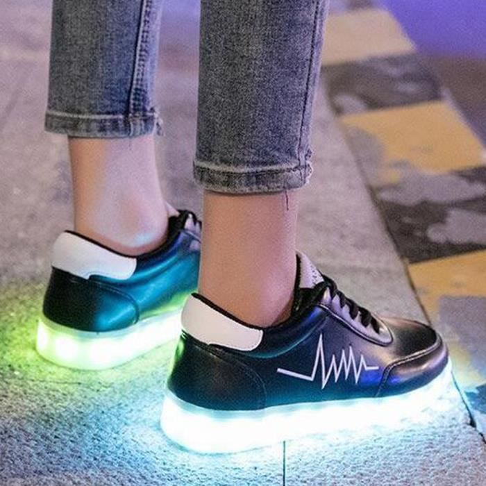 Chaussures de Lumineuses Basket LED 7 Couleur Homme Femme USB Charge Mode Colore Glow Chaussure Noir Noir Cdiscount Chaussures
