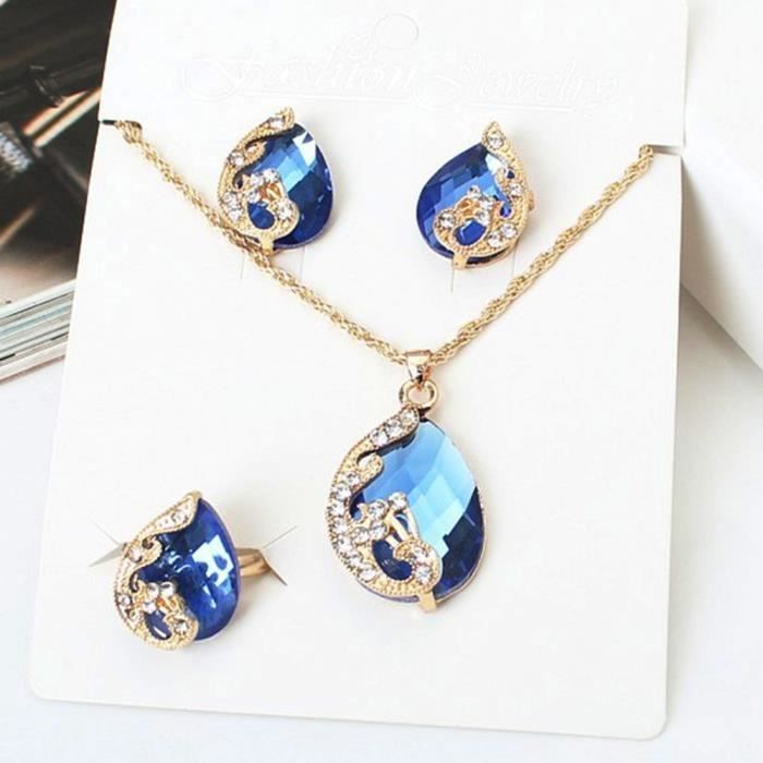 Parure De Bijoux - Collier Fleur Et Boucles D'oreilles Cristal Diamant - Coffret Noir Neuf
