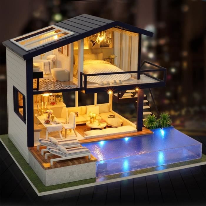 marque generique - Maison de Poupée Miniature Bricolage Maison Miniature en  Kit avec Lumière LED - Poupées - Rue du Commerce