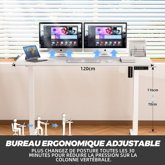 Bureau Réglable En Hauteur électrique, Bureau 60 X 140 Cm, Réglable En Continu, Fonction Mémoire