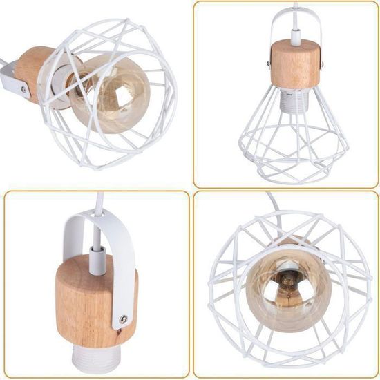 IDEGU 3 Lampes Suspension Vintage,Lustre Suspension En Métal Abat-jour Luminaire En Forme Dimant De Cage Avec Support En Barre, - Maison