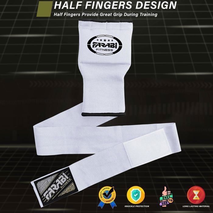 Farabi Sports Bande Boxe sous-Gants élastiqués Demi-Doigt sans Rembourrage en Gel Bandage Boxe Idéal pour MMA, Muay Thai, l'entraînement, Sports de Combat, Kickboxing et Arts Martiaux (Bleu, S/M