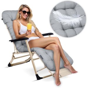 Chaise Longue Pliante VILLEY Avec Coussin – Noir – Camping, Jardin, Patio
