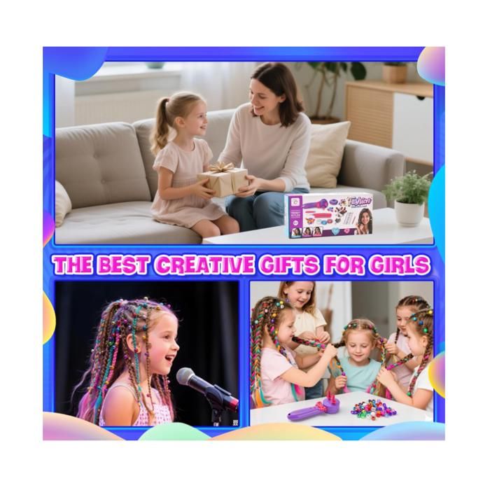 Kit DIY De Perles à Cheveux – Outil De Tressage + Accessoires – Pour Filles De 5 à 10 Ans – Cadeau Créatif Et Stylé
