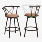 MEUBLES COSY Lot de 2 tabourets de bar industriels pivotants avec dossier en tissu marron - HAILEY 24
