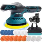 MAWIRON Polisseuse Voiture sans Fil Kit 12V Polissage Cirer Cirage Automobile Meubles set 6 Vitesse,3 Batteries+Chargeur+17 Peaux à Polir