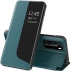 SENSBUN Étui Cuir Samsung Galaxy S20 FE (5G), Orange Clear View Fenêtre Latérale Transparente Housse à Rabat Élégant 360˚ Protection