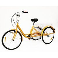 Tricycle adulte 6 vitesses, tricycle adulte 24 pouces Shopping tricycle de croisière, vélo tricycle avec panier