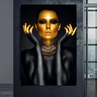 Impression sur Toile Tableau Femme Africaine Or Noir Peintures Decoration Affiche Murale Art Chambre Salon Décor sans Cadre 40X60CM