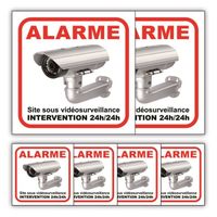 Surveillance Video Alarme maison - x6 stickers :  dim. 100x100mm (x2) + dim. 50x50mm (x4) - Anti UV - garantie 5 ans - SDRB
