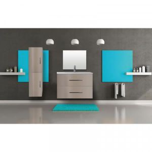 SALLE DE BAIN COMPLETE Ensemble meuble salle de bain suspendu 2 tiroirs 80cm Taupe - GUZO - Laqué - Design - Rangement pratique