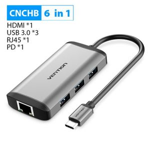 HUB CNC gris 6 en 1 - HUB USB C vers Multi USB 3.0, ad