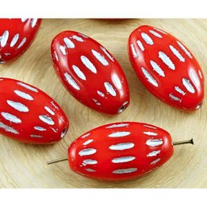 6pcs Opaque Noir Lavage Plat Ovale Sculpté Rayé tribu Tchèque Perles De Verre 20 mm...