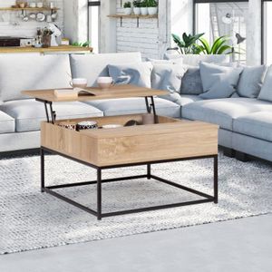 TABLE BASSE Table basse carrée relevable DETROIT - IDMARKET - Design industriel en bois et métal - Rangement fermé