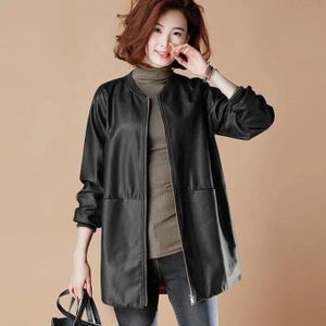 VESTE Veste en similicuir PU pour femme,pardessus mi-lon