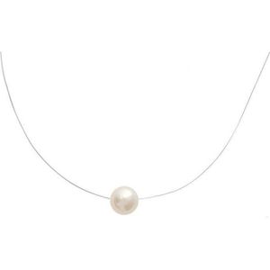 Collier invisible Perle Blanche Nacrée - Argent 925 - Fil de nylon/pêche  transparent clavicule ras de cou