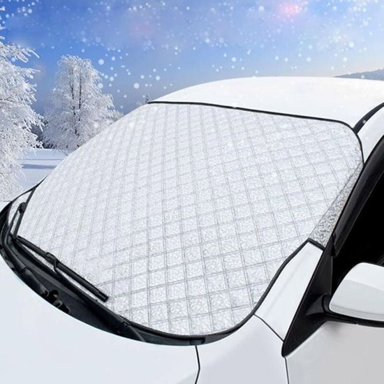 Couverture Pare-Brise Voiture 4 Couches - 148x110 Cm - Anti-Givre, Neige, Soleil - Universelle Avec 9 Aimants