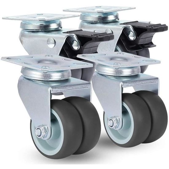 Lot De 4 Roulettes Pivotantes De 2 Pouces Pour Meubles - Support En U, Capacité 27kg Chacune, Vis Incluses, Silencieuses - 13