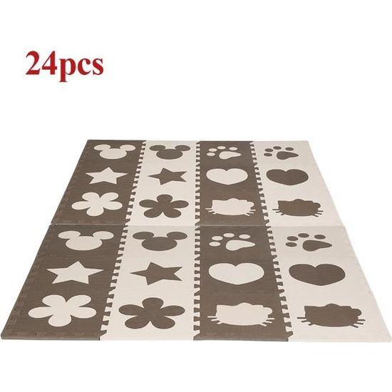 Tapis de jeu puzzle en mousse EVA pour enfant - Doux et durable - 24 pièces - Carreaux beige et marron