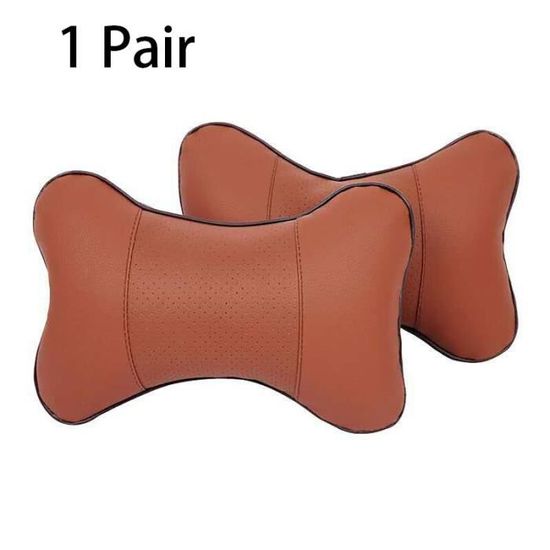 Oreillers De Cou Pour Siège Auto - Lot De 2, Cuir PU Marron - Confort Voyage, Soutien Cervical