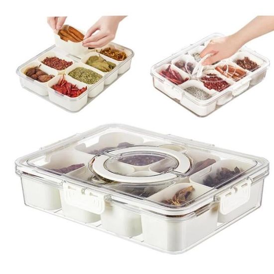 Plateau De Service Rafraîchissant Tournant - 4 Compartiments, Dimensions 23x16.3 Cm - Pour Snacks, Fruits, Légumes Ou Desserts Lors De Fêtes