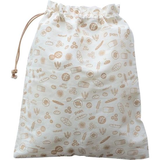 Sac à Pain XL Pebbly - Coton Bio - Cordon De Serrage - Pour Pain Brioche Viennoiseries