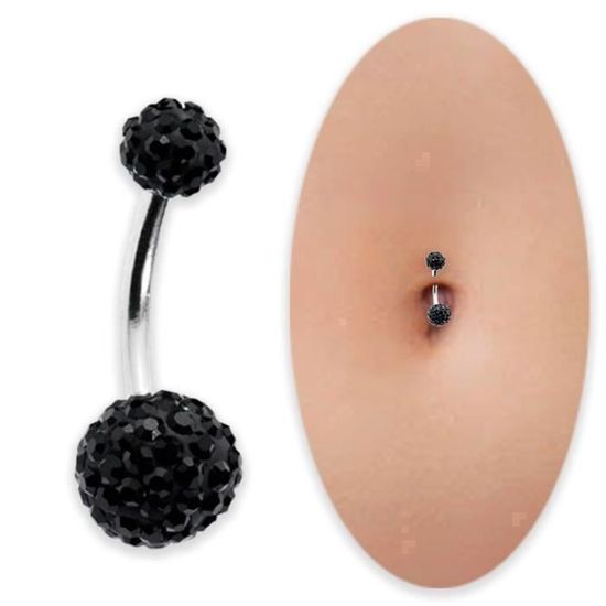 Lot De 2 Piercings De Nombril En Acier Chirurgical 14G - Boule CZ Cristal Et Boule Unie - 11 Couleurs