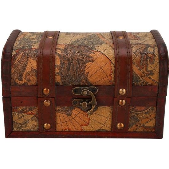 QINGYIWL Coffre Au Trésor Vintage En Bois 14,5 X 10 X 9,5 Cm Avec Serrure - Idéal Pour Rangement Et Décoration