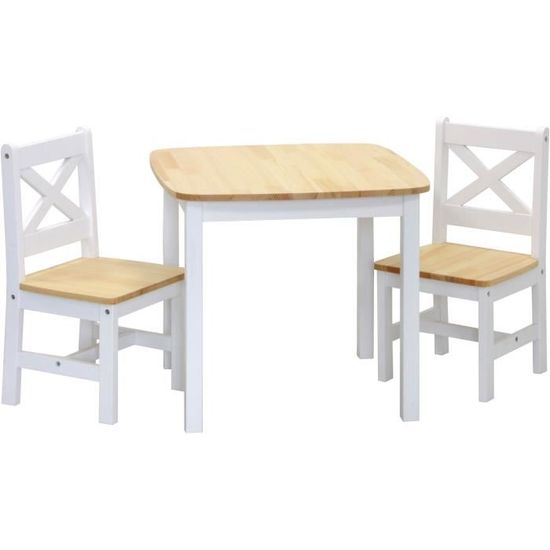 ib style® XEN Ensemple table et chaise enfant |HAUTEUR DE SIÈGE: 32 cm |  Bois dur| Sécurité enfants| 3 pcs.: Table + 2 chaises