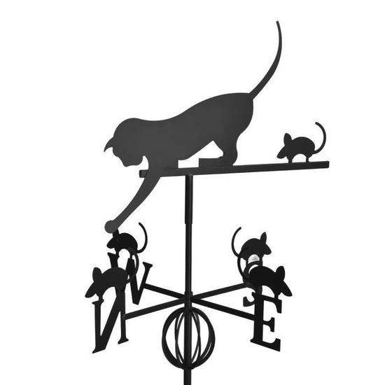 Girouette de jardin en fer forgé Chat souris - FDIT - Noir