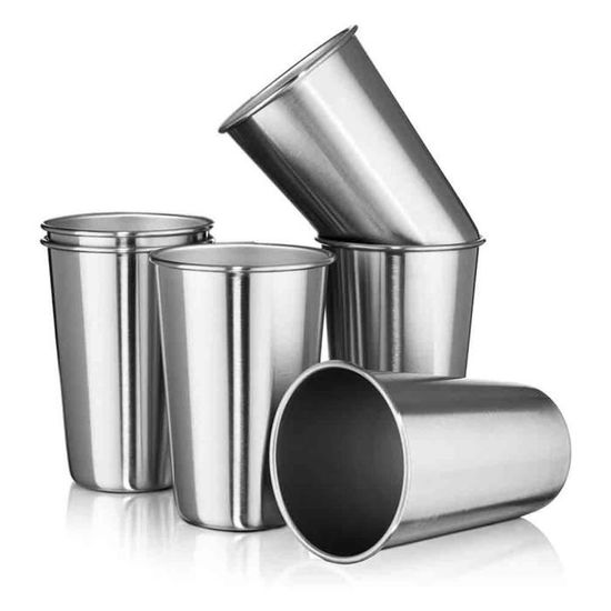 Set de 6 gobelets inox 230 ml bord roulé - Wood, Tools & Deco