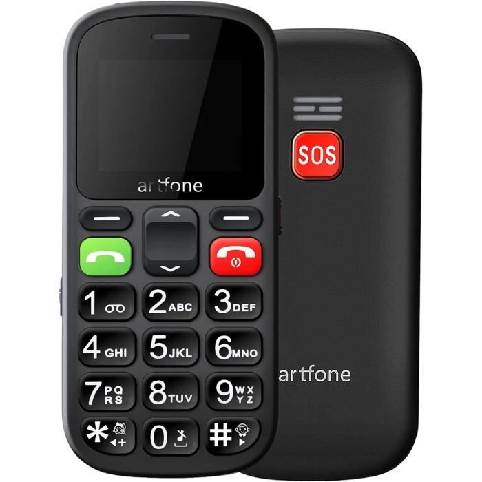 artfone Téléphone Portable Senior Débloqué avec Grandes Touches - Bouton SOS - Radio FM - Haut-Parleur de Boîte - Batterie 1400mAh -
