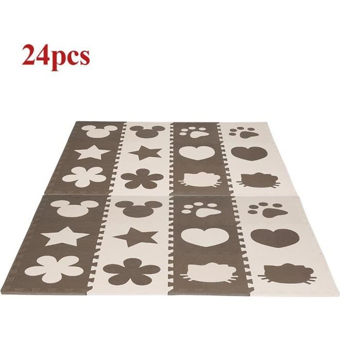 Doux EVA Puzzle Tapis Mousse Bebe, 24 Pcs , 32.5*32.5*1cm, Carreaux Beige and Marron