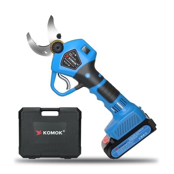 KOMOK Secateur electrique en Bois Dur et Sec jusqu a 30mm de diamètre 2pièces Rechargeable Lithium 2Ah 6-7Heures de Travail