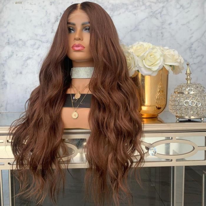 PERRUQUE - POSTICHE - FAUX CHEVEUX - EXTENSIONS - COLLE CHEVEUX Perruque ondulée naturelle ondulée de partie de mode longue