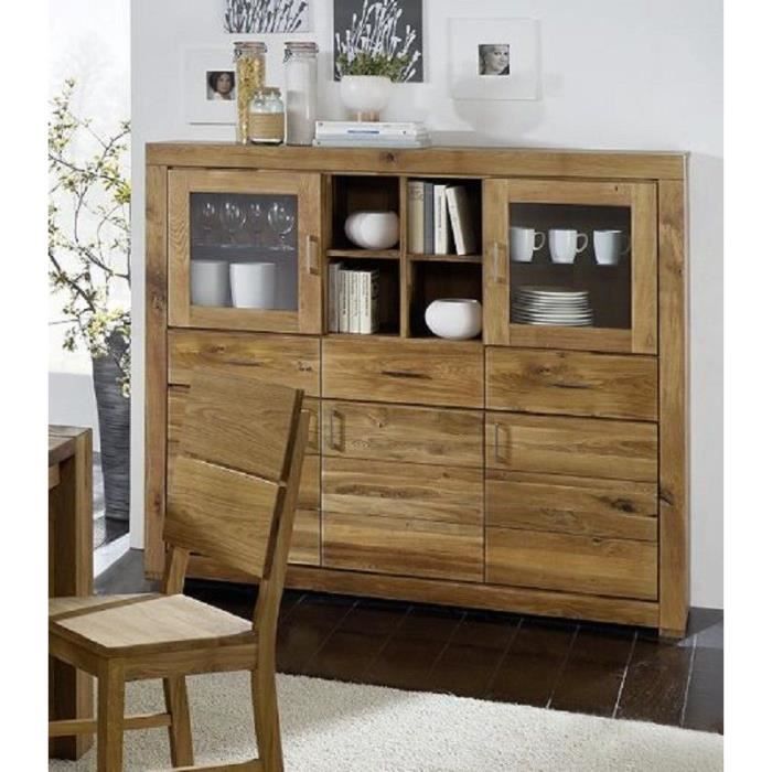 Buffet avec vitrine - Bois massif de Chêne Sauvage huilé - BERLIN #02