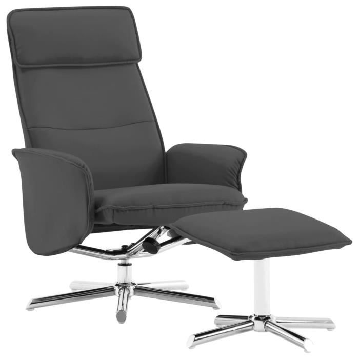 Fauteuil relax inclinable style contemporain 72 x 82 x 102 cm confort Fauteuil TV - avec repose-pied Anthracite Similicuir