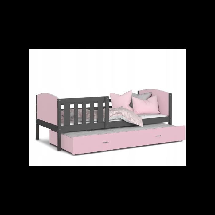 LIT Gigogne Tomy 90x190 gris-rose livré avec sommier, tiroir et matelas de 7cm OFFERT. Gris-rose