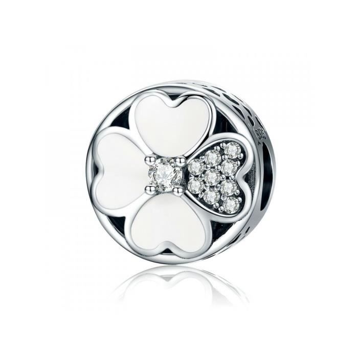 DIAN Jewellery - Perle de charme trèfle en forme de coeur - Argent sterling 925 - Pour bracelets de charme européens