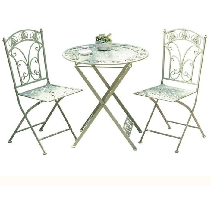 Table basse de jardin Table pliante-chaise, fer forgé table ronde, une combinaison de 3 pièces tables de jardin et 197