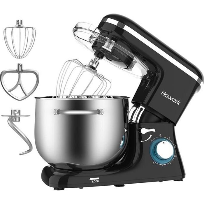 Howork Robot Pâtissier 1500W, Bol 8L Mélangeur de cuisine, Batteur, Fouet, Crochet, Robot de cuisine - Noir