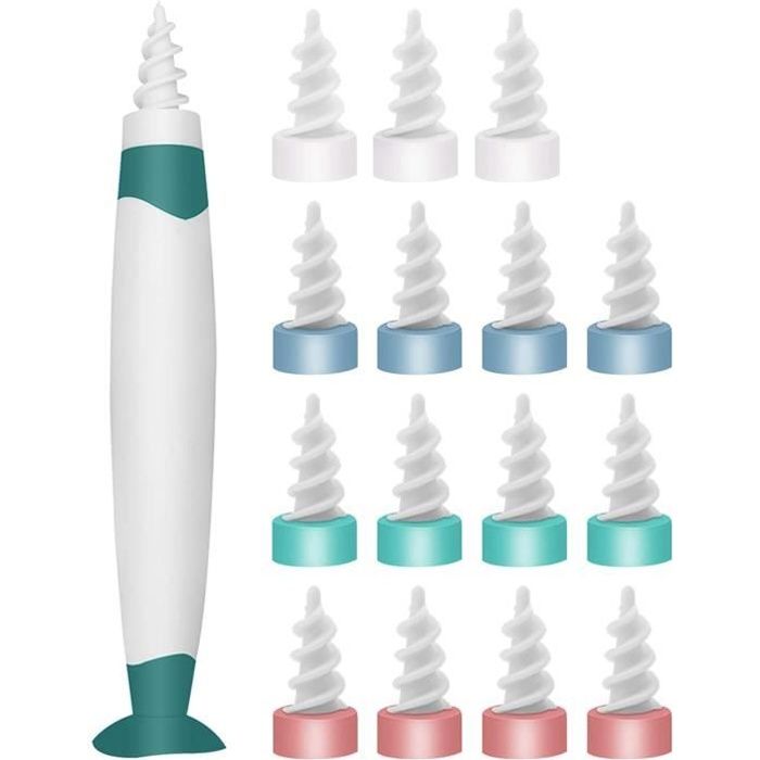 Nettoyant Oreille, Q Grips Nettoyant Oreilles, Sûr et Lavable, Ear Cleaning Kit avec 16 Embouts de Remplacement Lavables en Silicone
