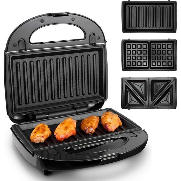 Appareil Croque Monsieur 3 en 1, Homever Machine a Gauffres, Sandwichs, Grill, Panini pour Petit Déjeuner, 750W, 3 Plaques Inte A175