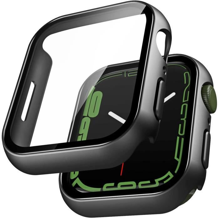 Blackview Coque Protection Compatible avec Apple Watch s8 s7 45mm HD Clear Case de Protection en Verre Trempé Intégré 7 Noir