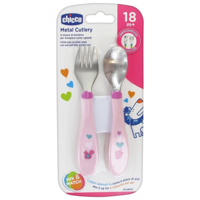 CHICCO Set de couverts inox Rose