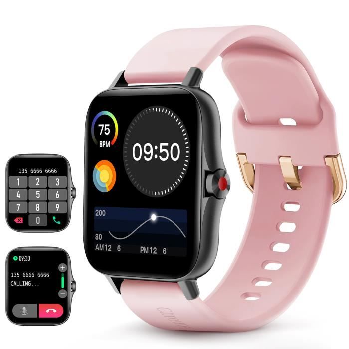 Montre Connectée Femme Smartwatch Bluetooth Appel Sport GPS Multifonction IP67 Étanche Tracker d'Activit pour Android iOS Rose
