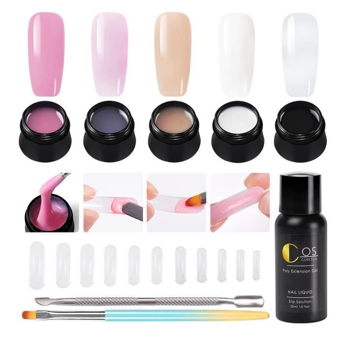Coscelia Kit Poly Extension UV Gel Faux Ongle Kit 5pc Gel à Ongles Construction Cleanser Plus Faux Ongle Brosse Nail Manucure