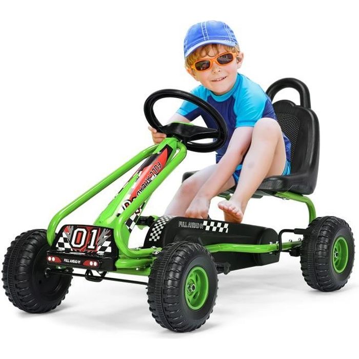 DREAMADE Kart à Pédale Enfant, Go-Kart Voiture d’Extérieur avec Siège Réglable&Frein, pour 3-6 Ans Enfants, Filles, Garçons, Vert