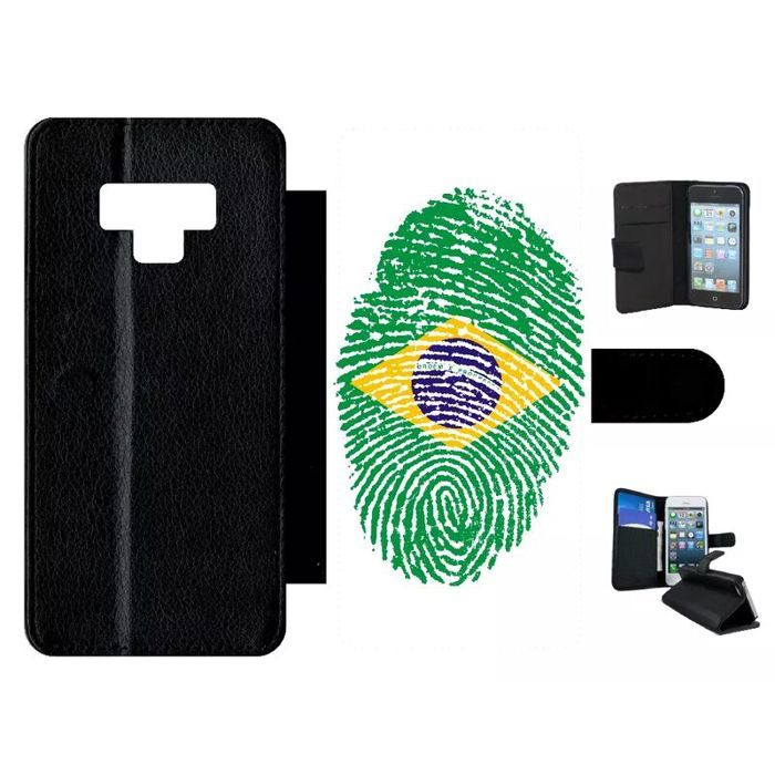 Etui a rabat - Plastique - Noir Samsung Galaxy Note9 60 EMPREINTE DIGITALE DRAPEAU BRESIL BRAZIL