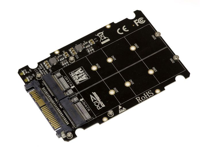 Adaptateur pour 2 SSD M2 vers U2 (68Pin SFF-8639). Pour un M.2 PCIe NVMe et un M2 SATA
